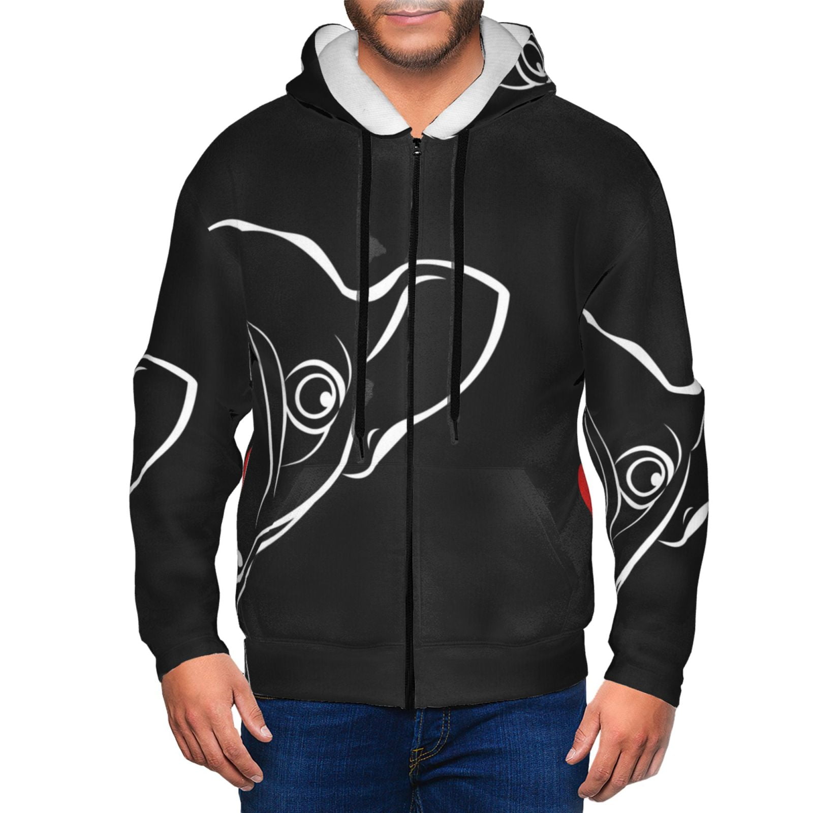 Adobk French Bulldog Print Mens Fullzip Hoodie, Zipup Hooded