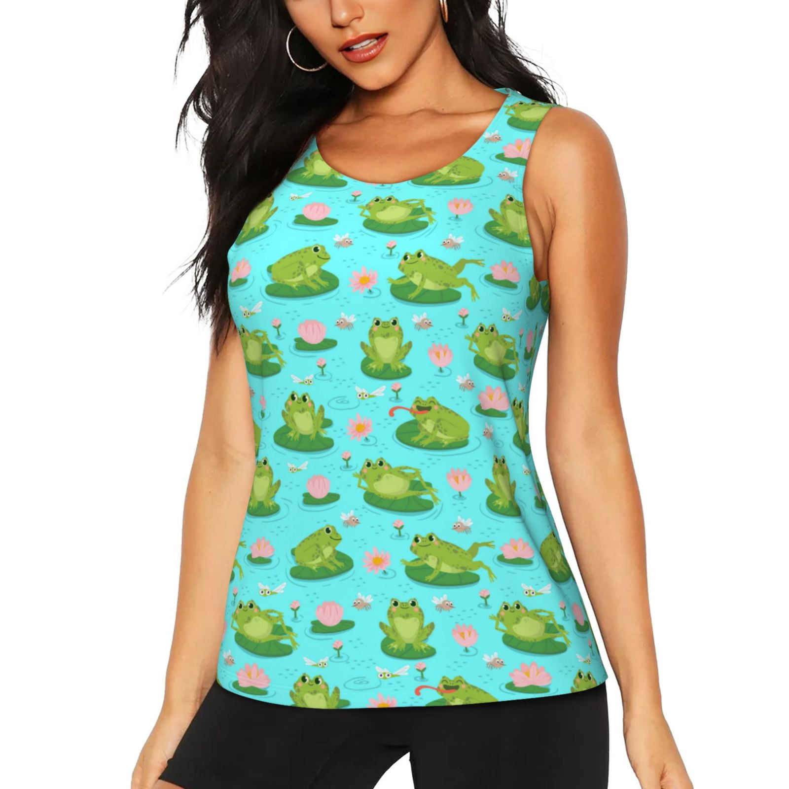 Adobk Frogs And Aquatic Plants Print Women's Workout Tank Top Racerback ...