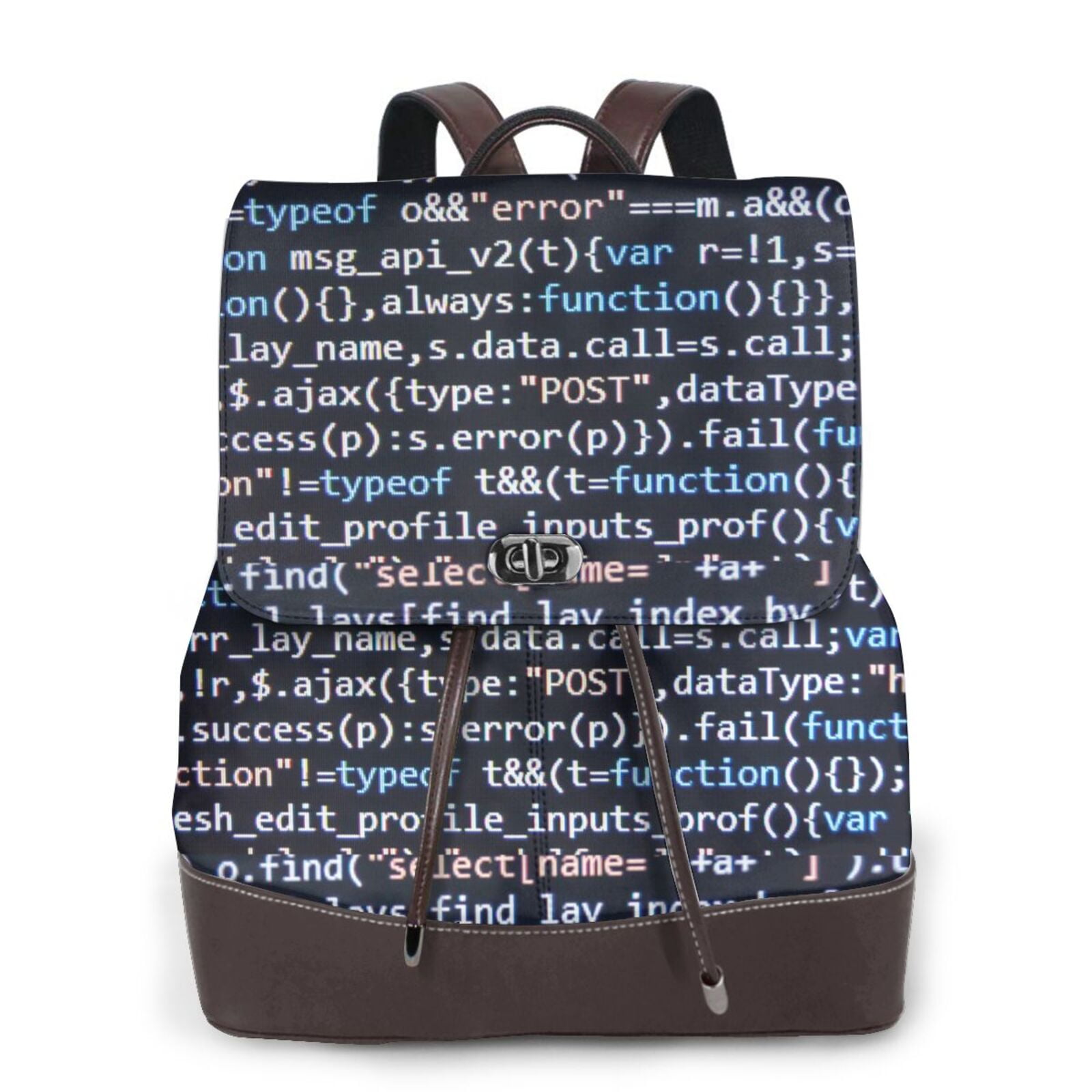 Adobk Function Source Code Print Leather Backpack Vintage Laptop ...