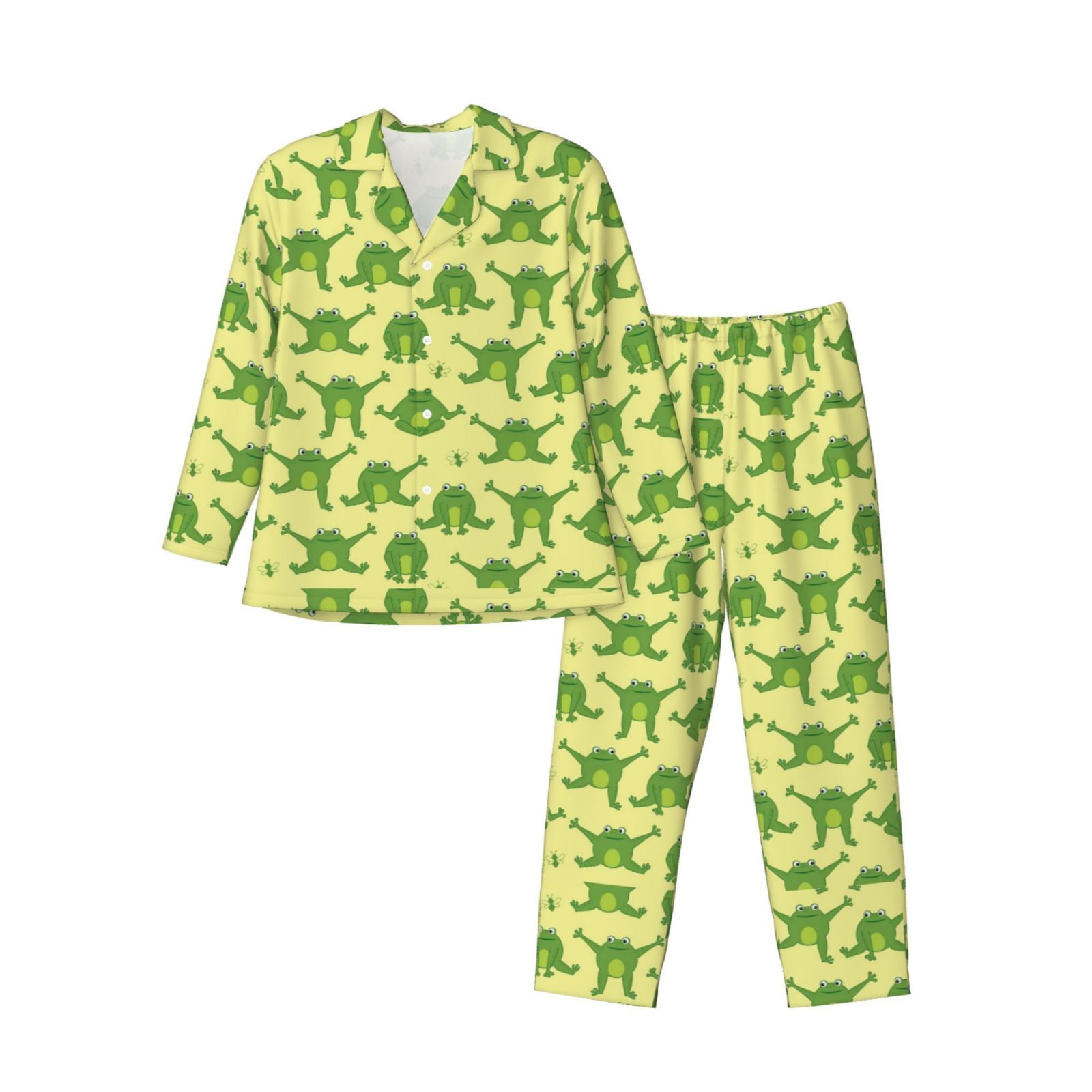 Adobk Funny Frogs Print Mens Pajamas Set Long Sleeve Soft Pajamas for