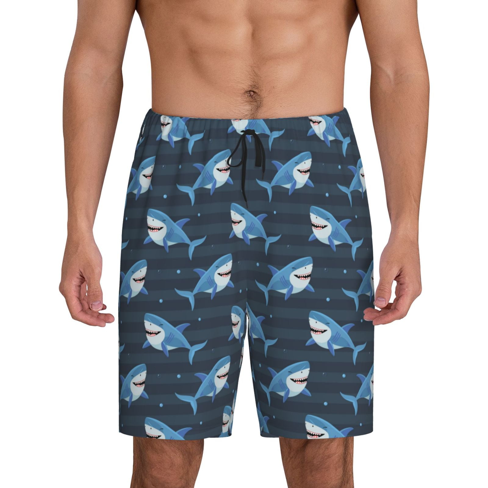 Adobk Funny Sharks Print Pajama Shorts for Men Pjs Bottoms Sleep Shorts