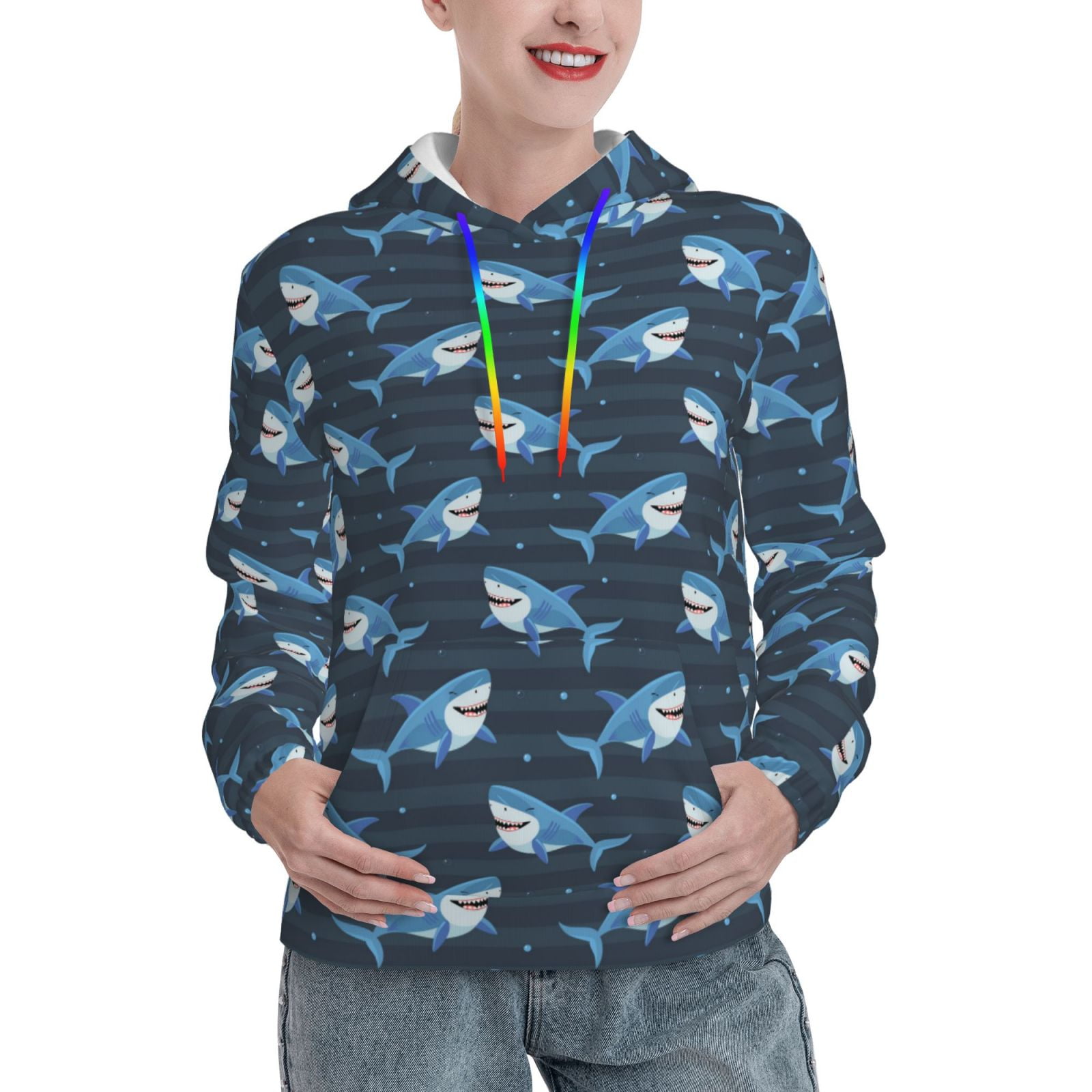 Adobk Funny Sharks Print Womens Casual Hoodies Long Sleeve Sweatshirts ...
