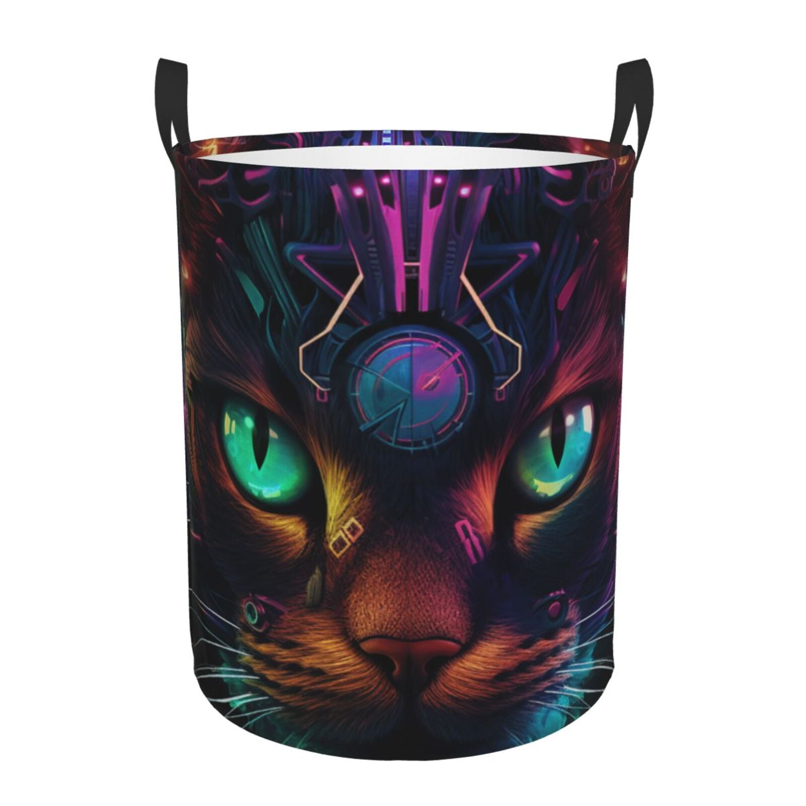 Adobk Futuristic Cat Warrior Print Laundry Basket,irty Clothes Hamper