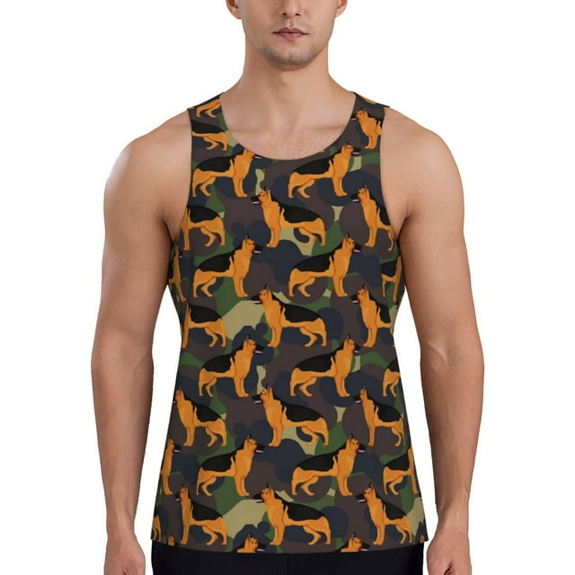 Adobk German Shepherd Dog Print Men's Workout Tank Tops Sleeveless Mesh