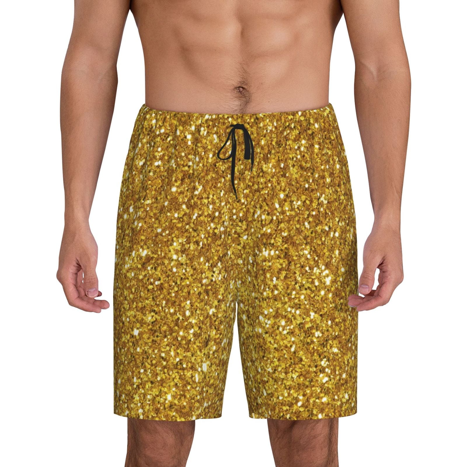 Adobk Gold Glitter Print Pajama Shorts for Men Pjs Bottoms Sleep Shorts Lounge Wear Pajama Pants