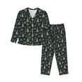 Adobk Gold Snowflake Christmas Tree Print Pajamas Set Long Sleeve Sleepwear Womens Button Down