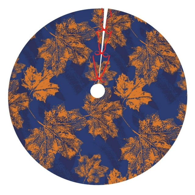 Adobk Golden Maple on Navy Blue Print Christmas Tree Skirt Christmas