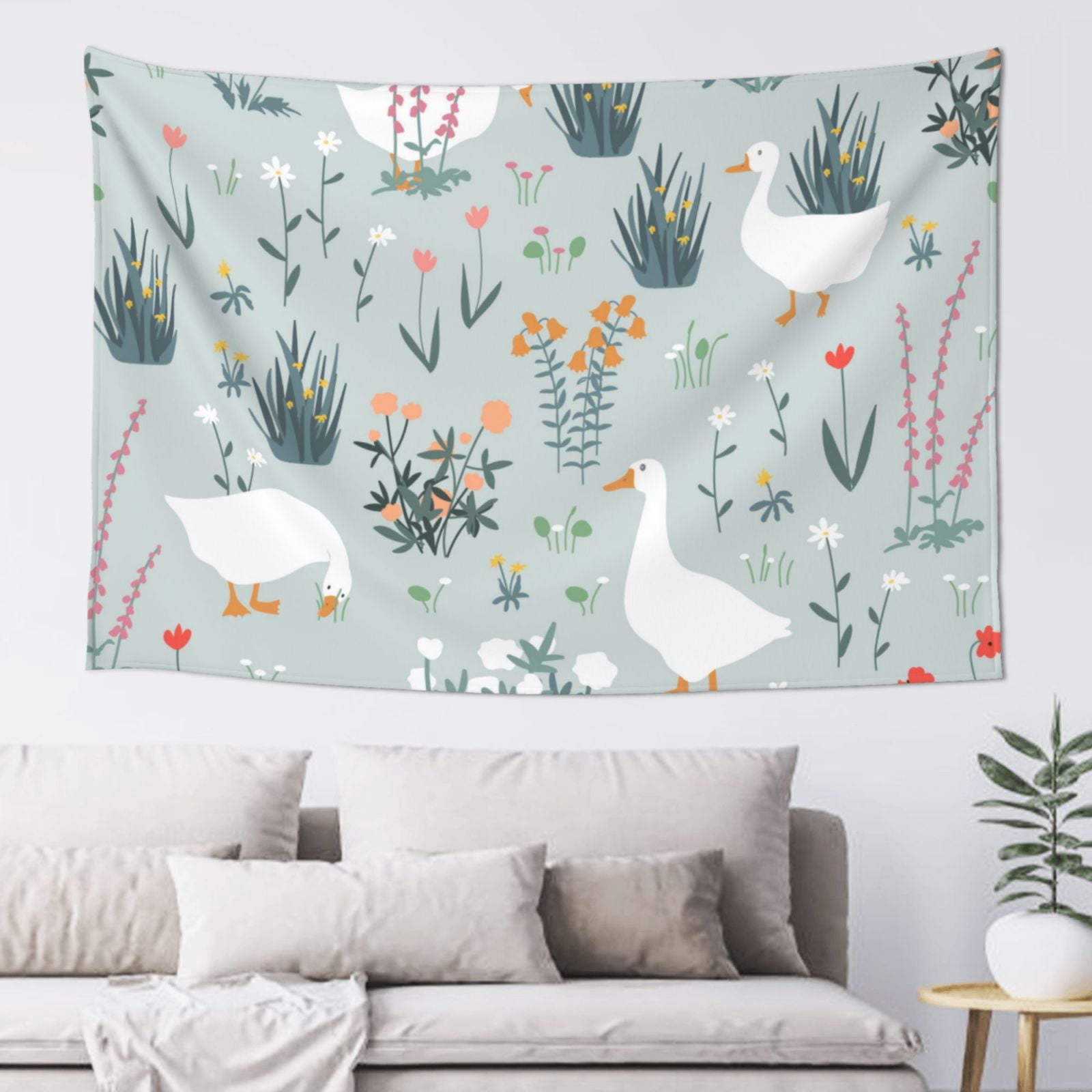 Adobk Goose and Doodle Flowers Print Tapestry Wall Tapestry 60x40 Inch ...