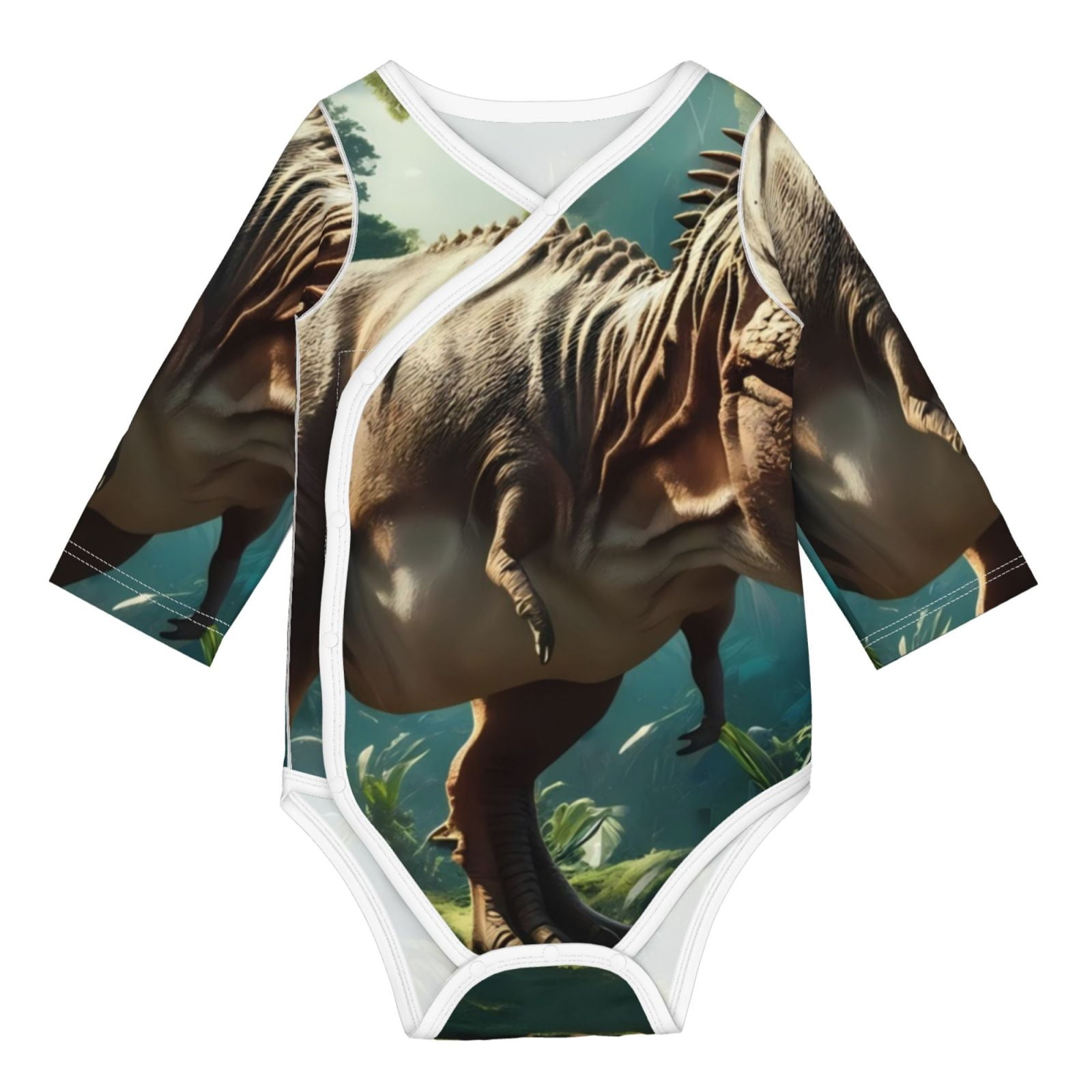 Adobk Green Forest Dinosaur Print Baby LongSleeve Bodysuit Baby