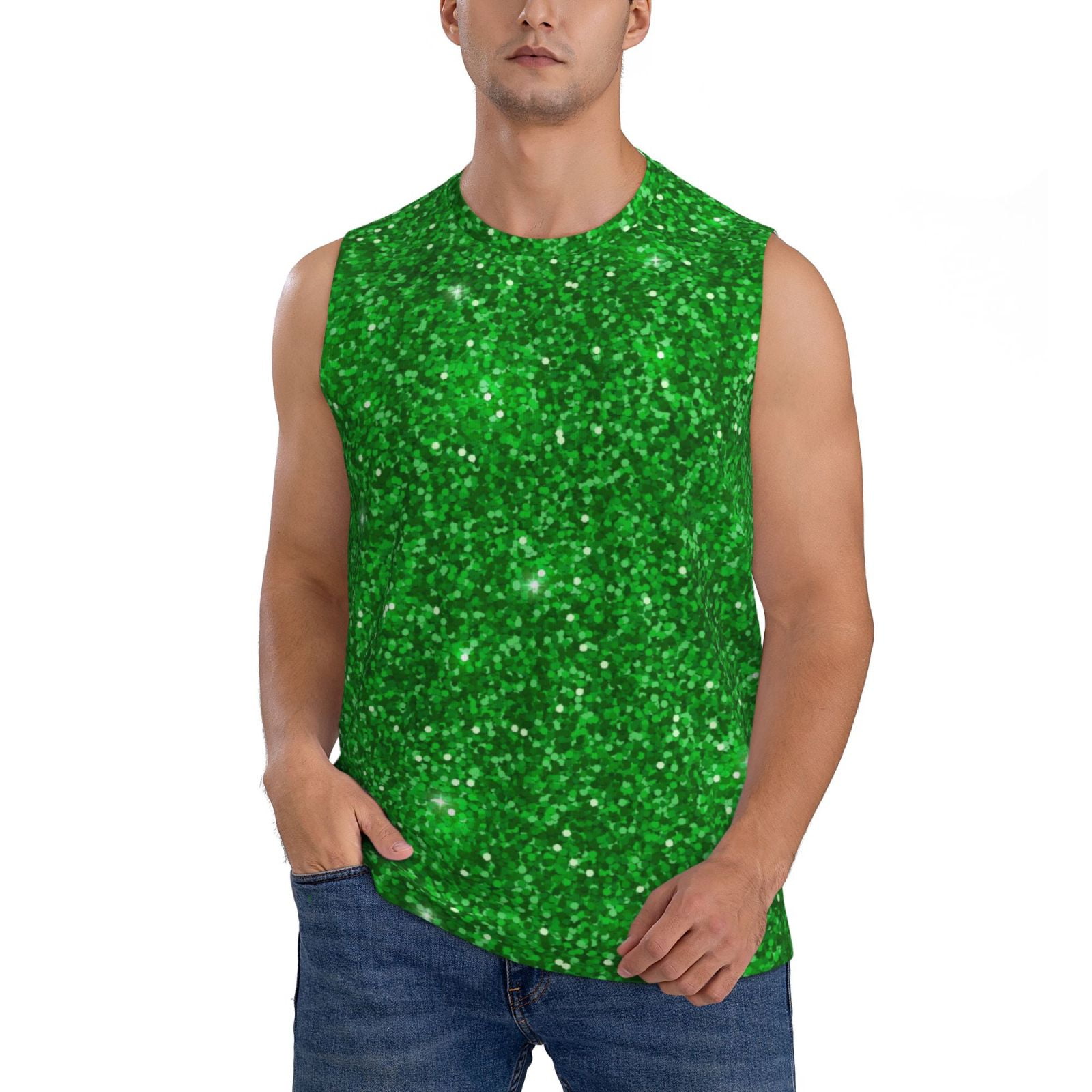 Adobk Green Glitter Men'S Tank Top Muscle Workout Gym Shirts Casual ...