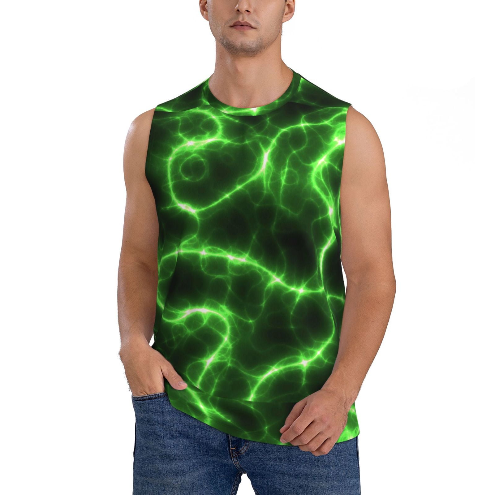 Adobk Green Lightning Men'S Tank Top Muscle Workout Gym Shirts Casual ...
