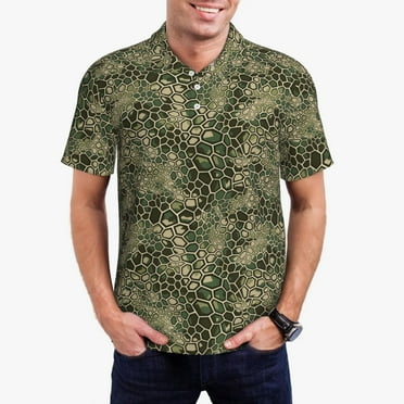 Adobk Green Snake Skin Print Men’s Classic Polo Shirt Short Sleeve Shirts Lightweight Casual Tops-XX-Large
