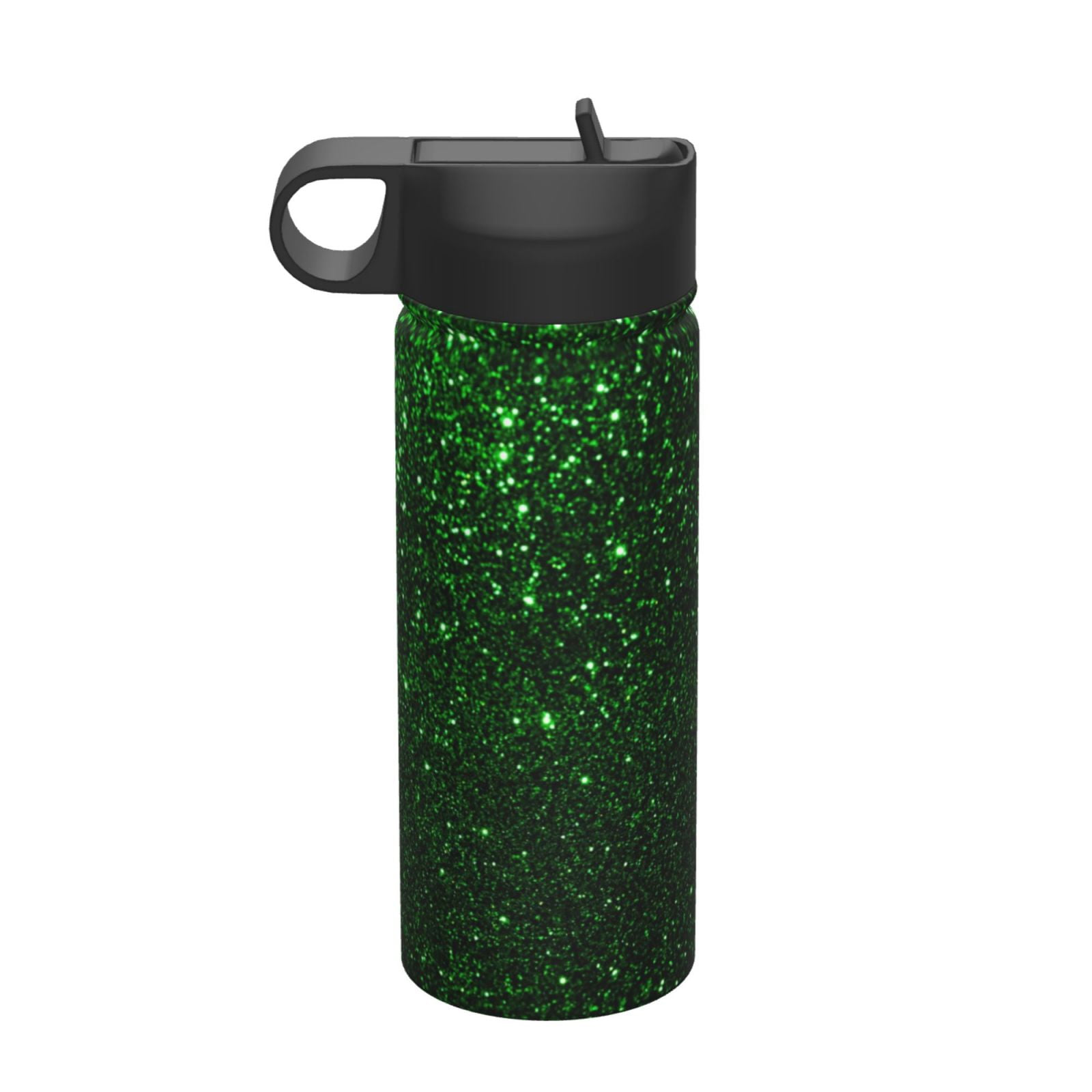 Adobk Green Sparkling Print Water Bottle,18oz Sports Insulated Kettle