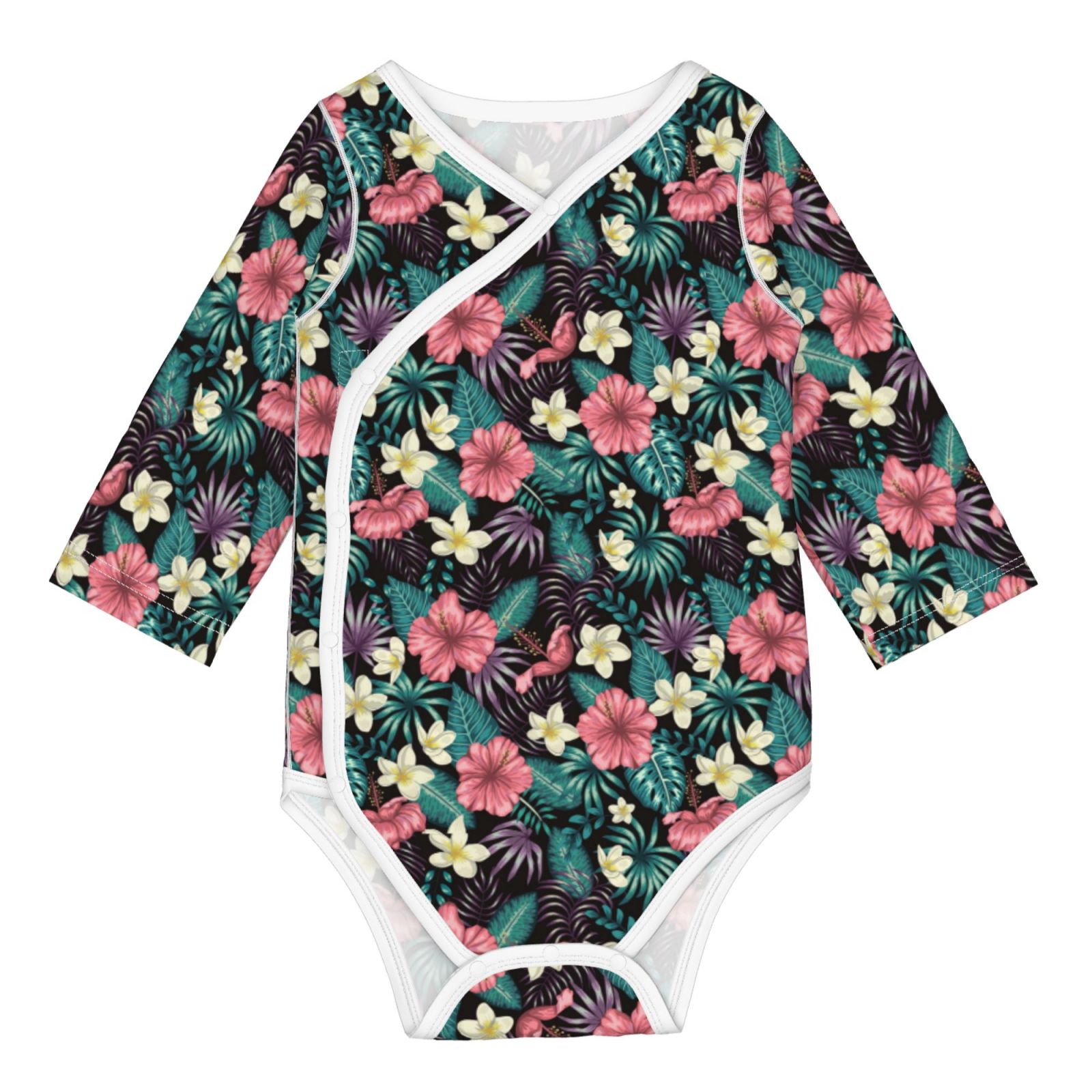 Adobk Green Tropical Leaves Print Baby LongSleeve Bodysuit Baby