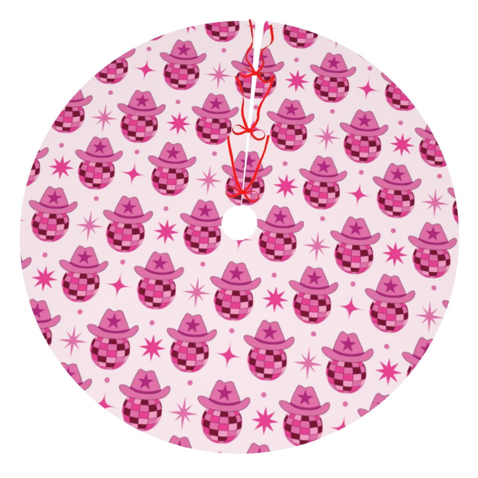 Adobk Groovy Pink Disco Balls Print Christmas Tree Skirt Christmas Tree