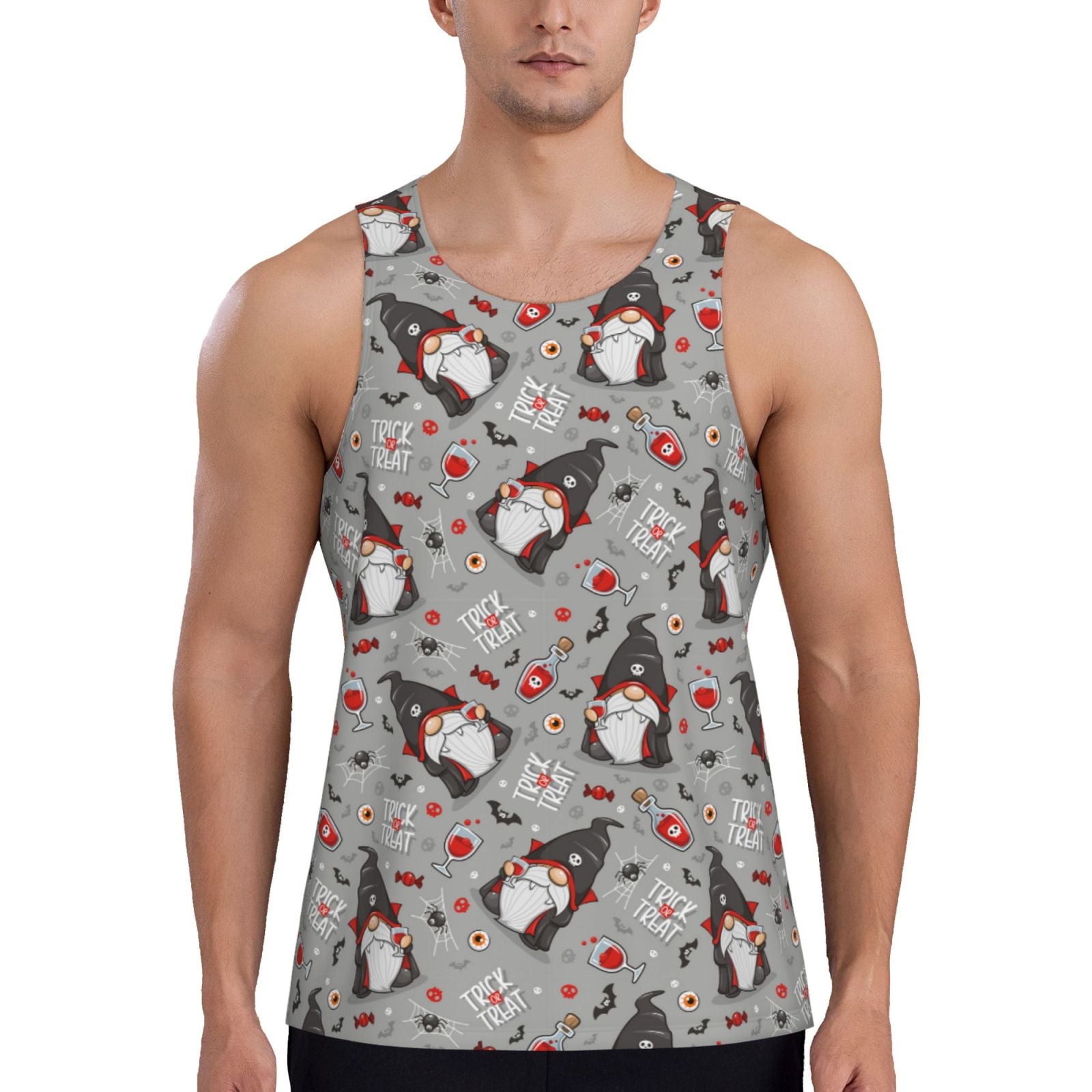 Adobk Halloween Gnome Print Men's Workout Tank Tops Sleeveless Mesh
