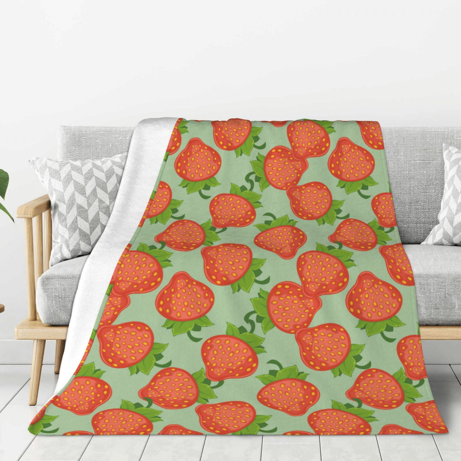 Adobk Hand Drawn Strawberry Print Blanket Super Soft Flannel Throw