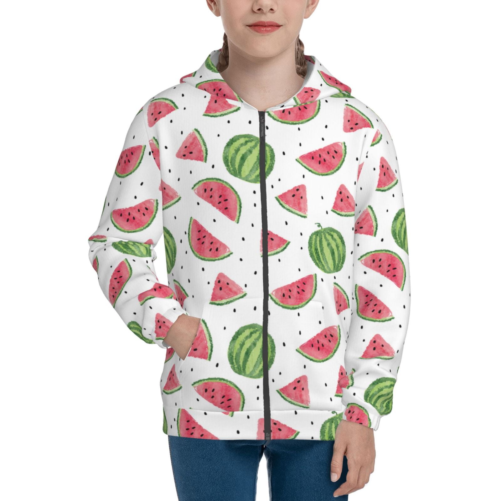 Adobk Hand Drawn Watermelon Print Teenage Hoodies Fashion Crew Neck ...