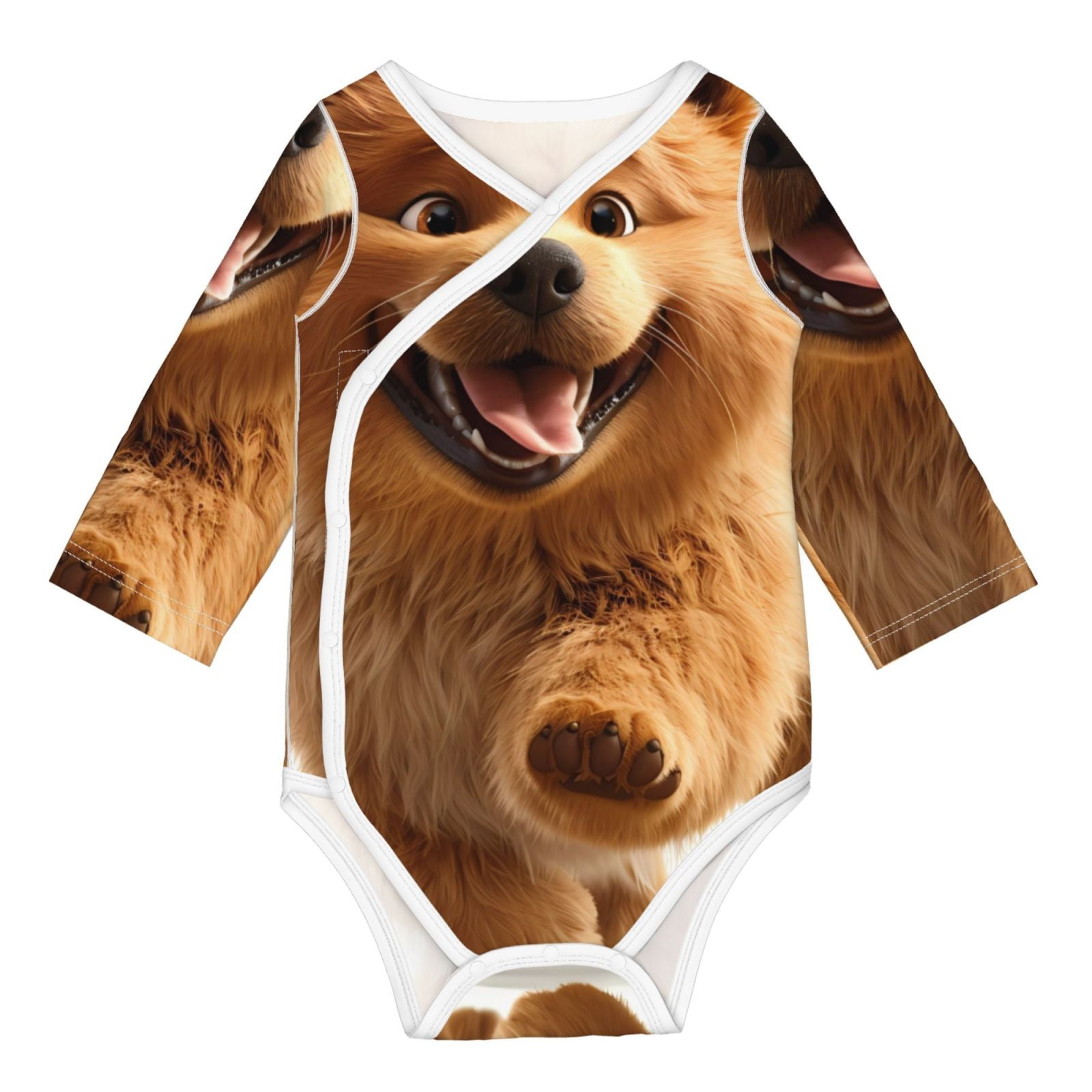 Adobk Happy Fluffy Running Dog Print Baby LongSleeve Bodysuit Baby