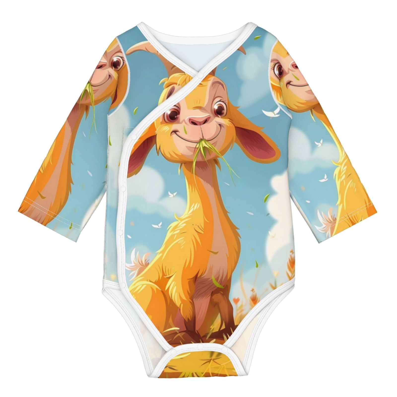 Adobk Happy Goat In Meadow Print Baby LongSleeve Bodysuit Baby Clothes