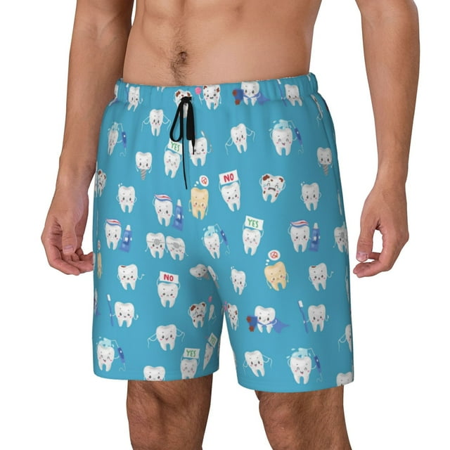 Adobk Healthy And Ill White Teeth Print Men's Swim Trunks with
