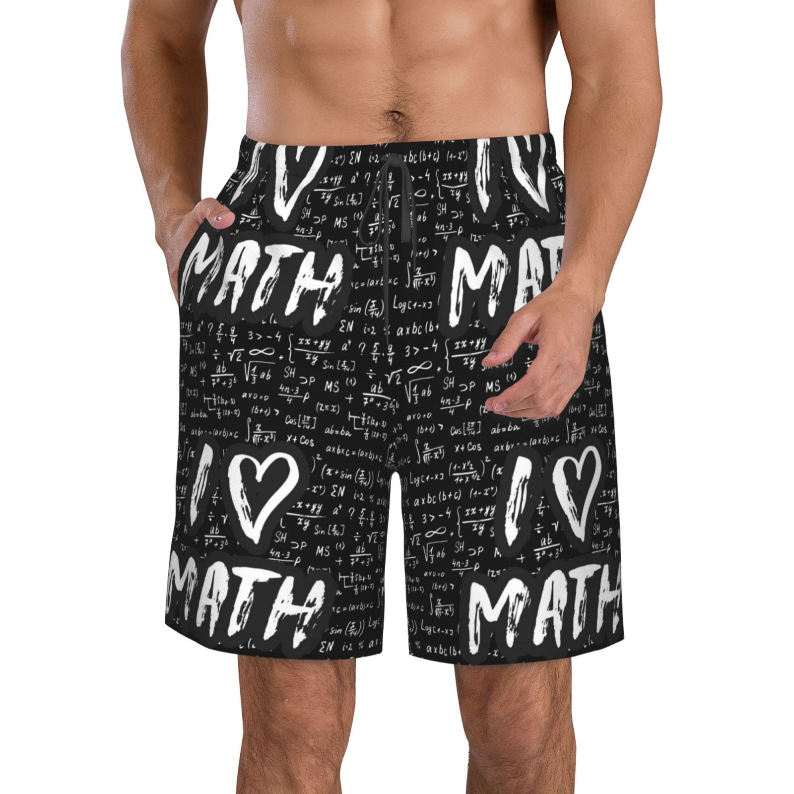 Adobk I love Math Print Men's Swim Trunks Hawaiian Bathing Suit ...