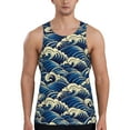 Adobk Japanese Water Wave Print Men's Workout Tank Tops Sleeveless Mesh