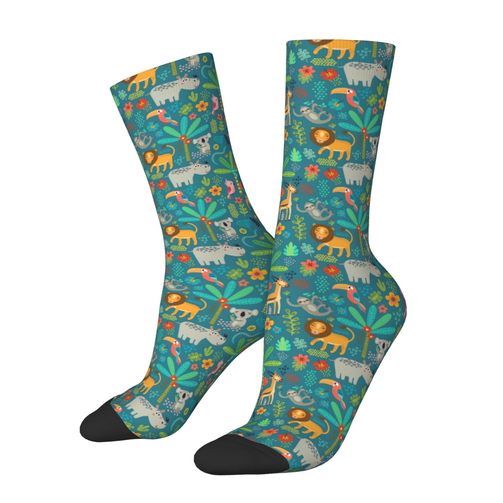 Adobk Jungle Animals Print Adult Socks Crew Socks Athletic Tube Socks