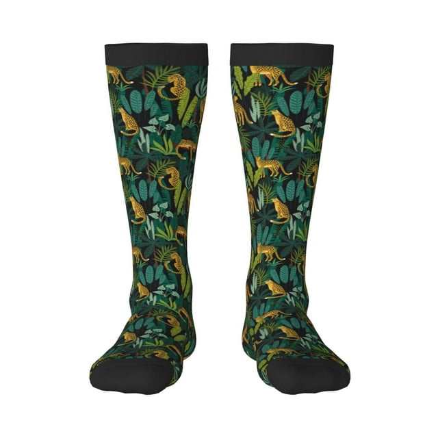 Adobk Jungle Leopard Yellow Print Knee High Socks Athletic Tube Socks