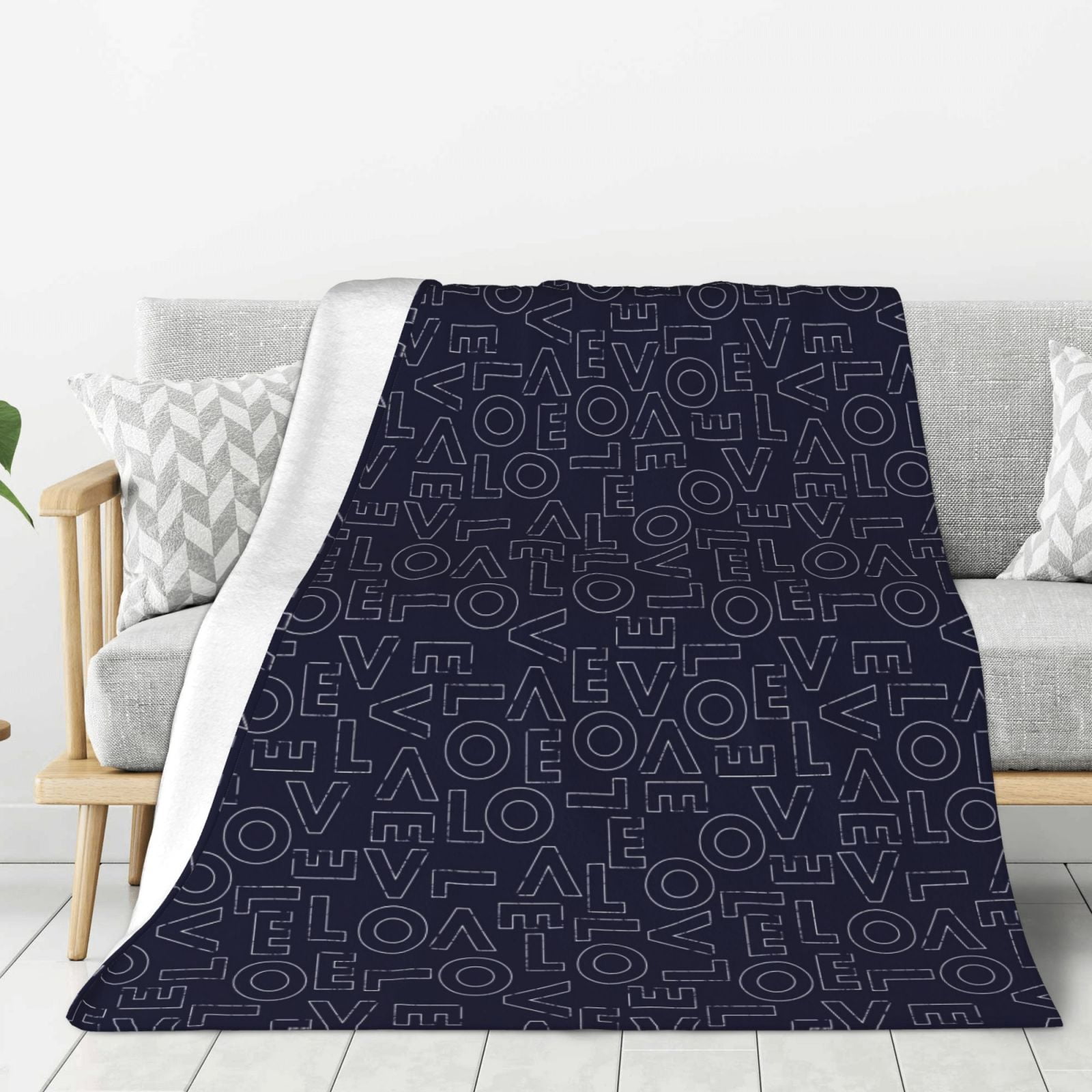 Adobk LOVE Print Blanket Super Soft Flannel Throw Blanket Lightweight