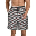 Adobk Ladybugs on Black and White Striped Print Men's Swim Trunks