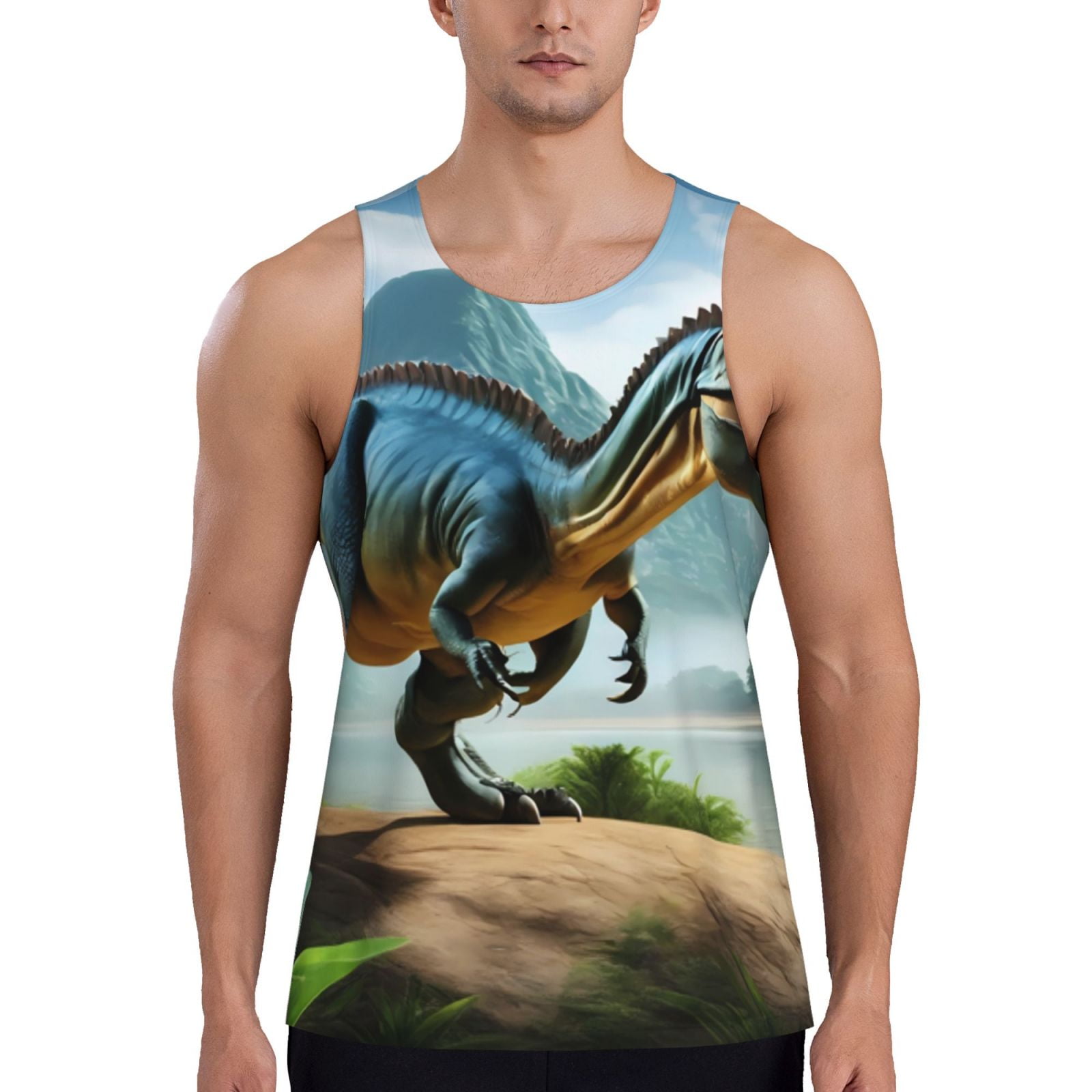 Adobk Lake Forest Dinosaur A Print Men's Workout Tank Tops Sleeveless