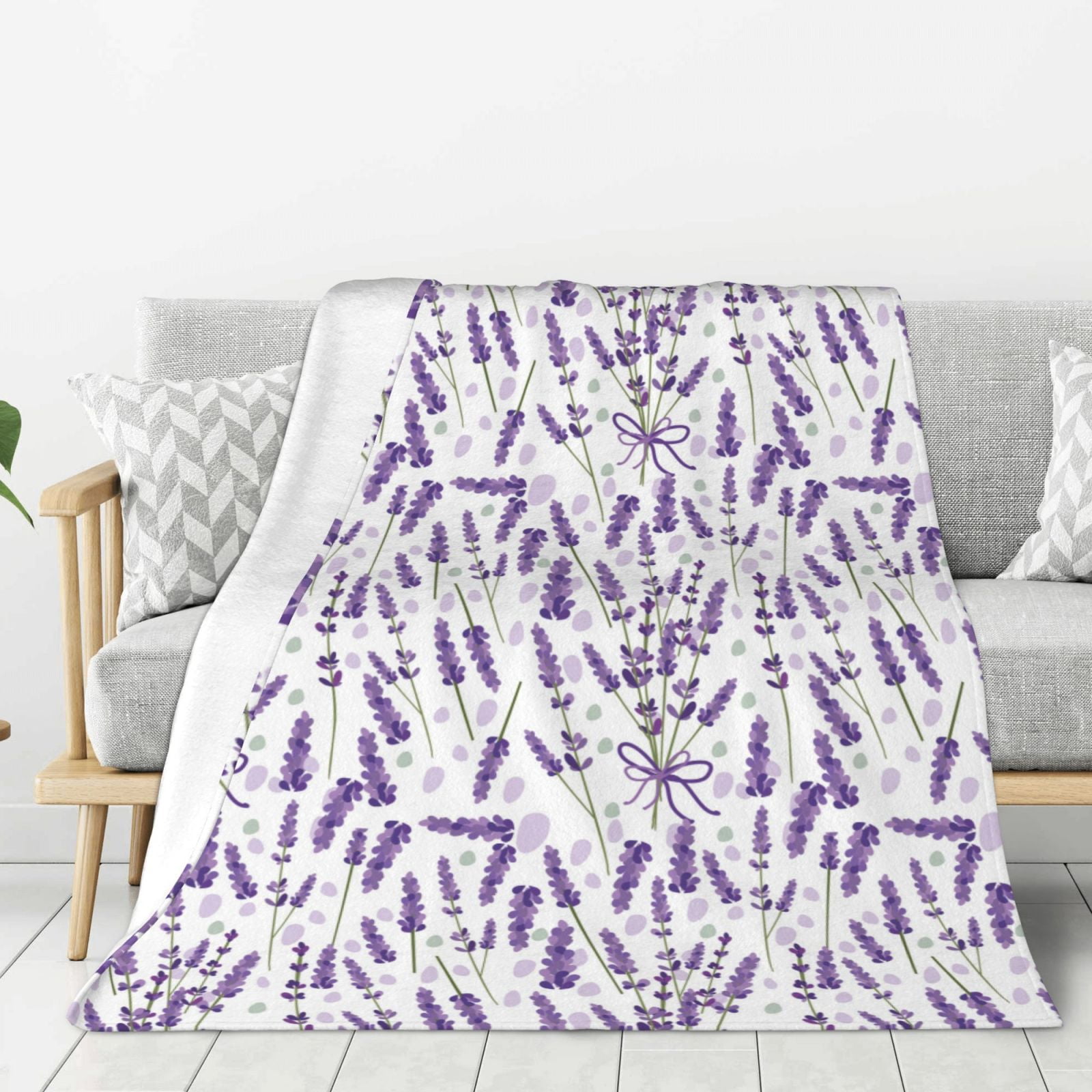 Adobk Lavender Flowers Print Blanket Super Soft Flannel Throw Blanket