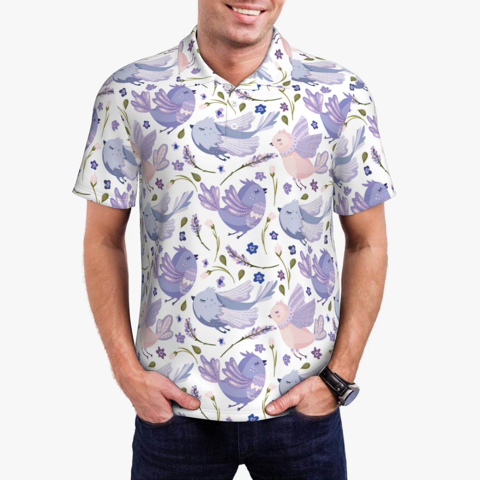 Adobk Lavender Flowers Print Men’s Classic Polo Shirt Short Sleeve ...