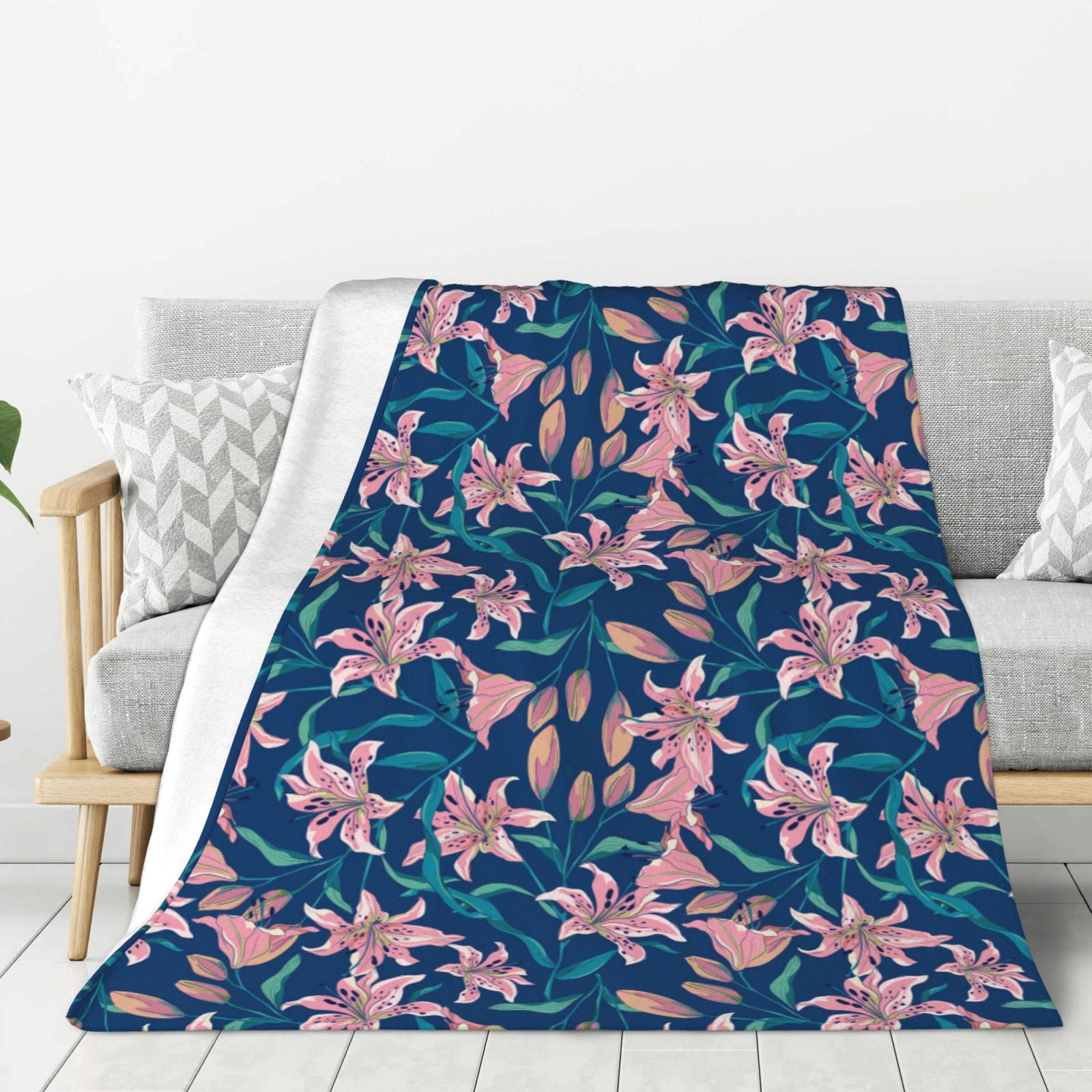 Adobk Lilies Flowers Print Blanket Super Soft Flannel Throw Blanket