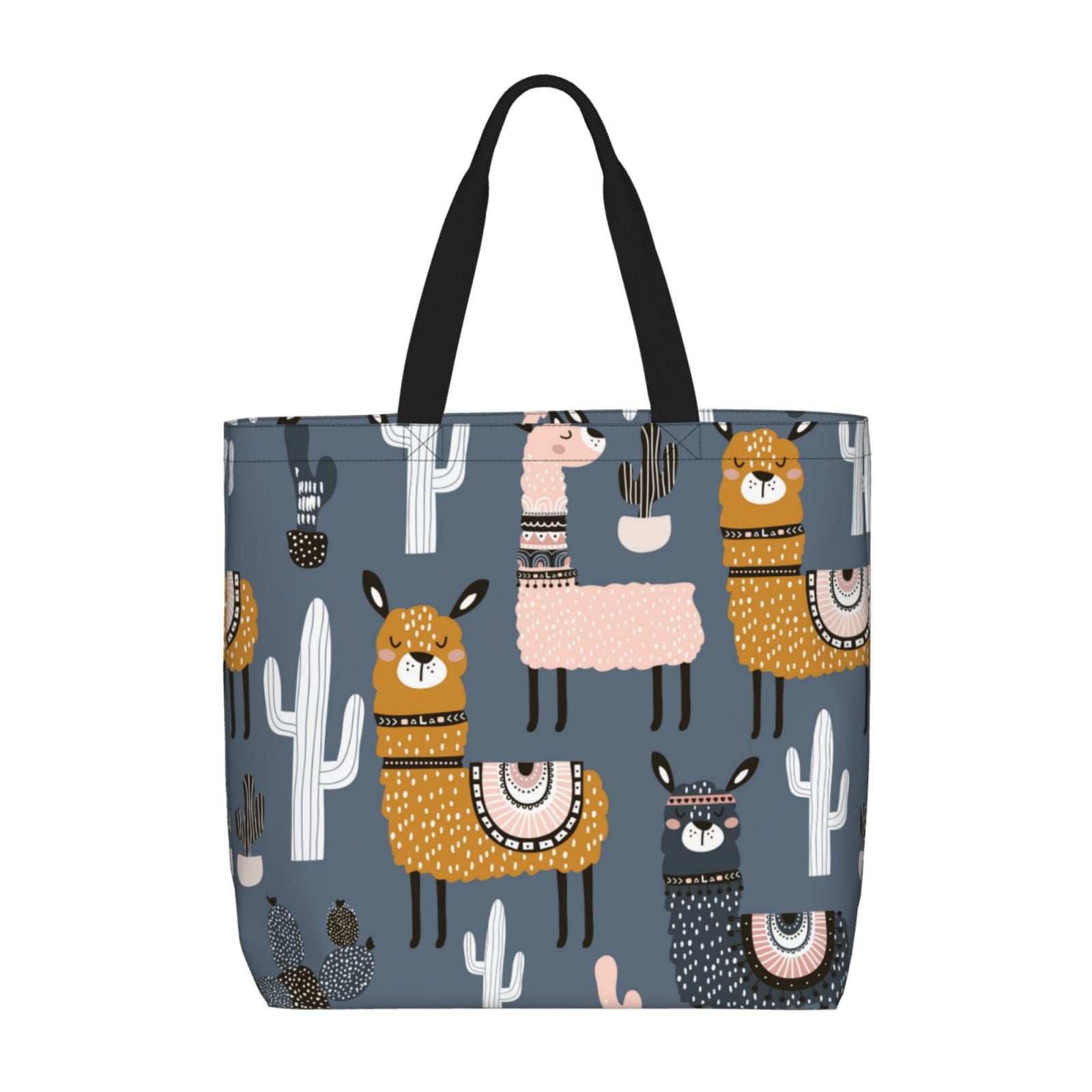 Adobk Llama and Cactus Print Tote Bags Shoulder Bag Beach Bag with ...