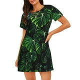 Adobk Lush Foliage Green Plant Print Womens Short Sleeve Sleepshirt