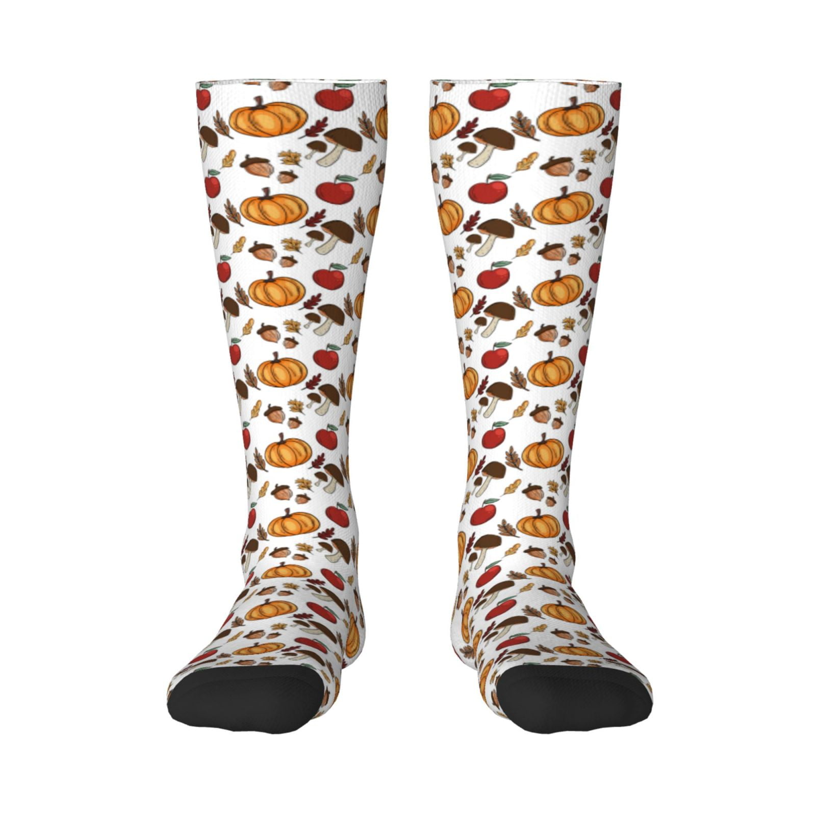 Adobk Maple leaf nut Mushroom Print Knee High Socks Athletic Tube Socks High Stockings Outdoor ...