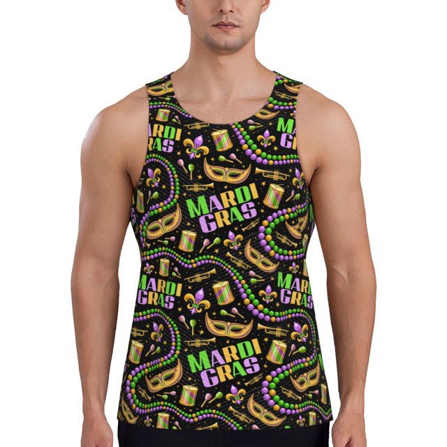 Adobk Mardi Gras3 Print Men's Workout Tank Tops Sleeveless Mesh Muscle