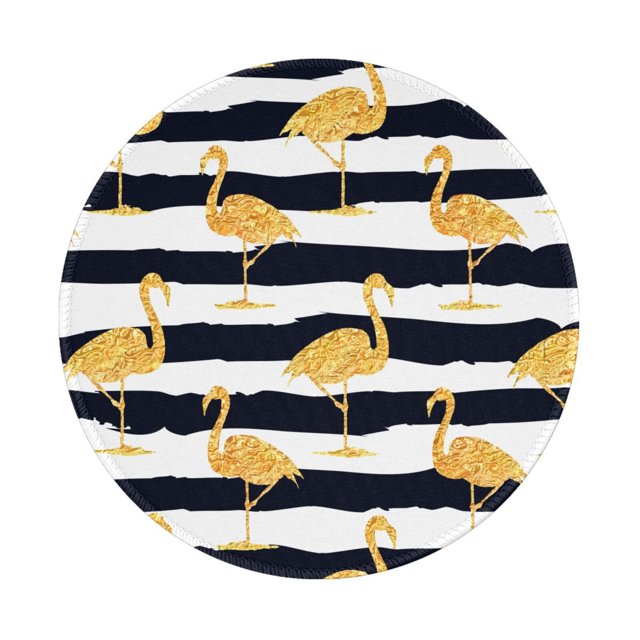 Adobk Mouse Pad,Anti Slip Rubber Round Mousepads Desktop Notebook Mouse Mat With Stitched Edge For Working And Gaming (Gold Flamingo)