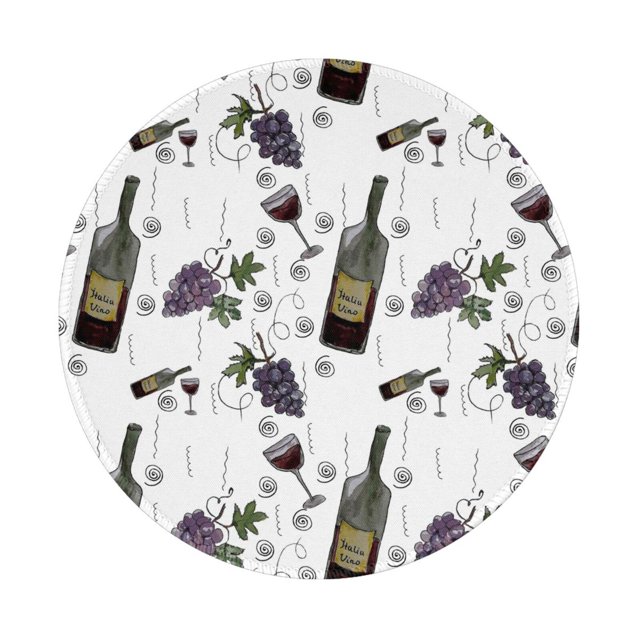Adobk Mouse Pad,Anti Slip Rubber Round Mousepads Desktop Notebook Mouse Mat With Stitched Edge For Working And Gaming (Wine Bottles And Grapes)