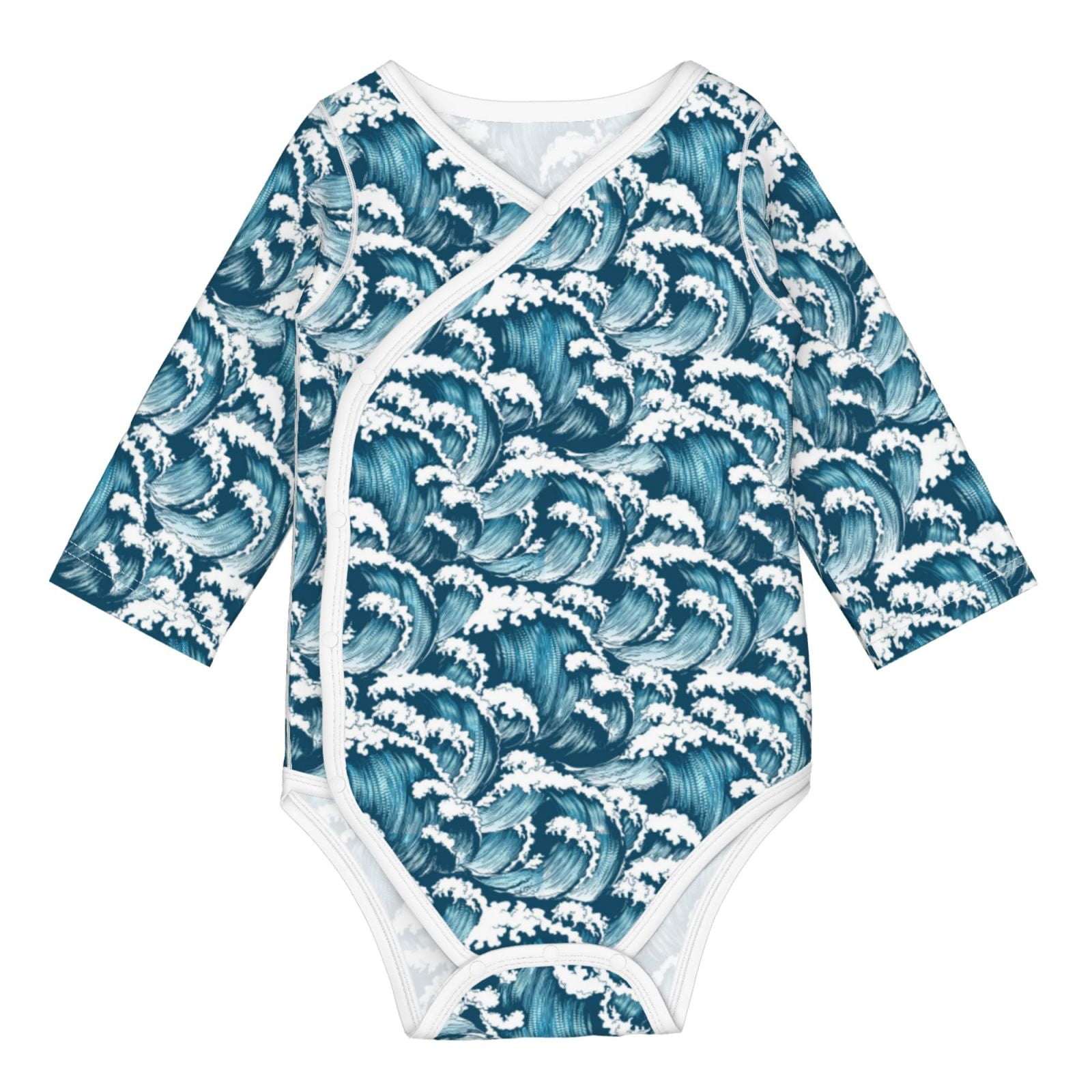 Adobk Ocean Waves Print Baby LongSleeve Bodysuit Baby Clothes Newborn