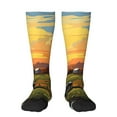 Adobk Oil Painting Style Pasture Cow Print Knee High Socks Athletic