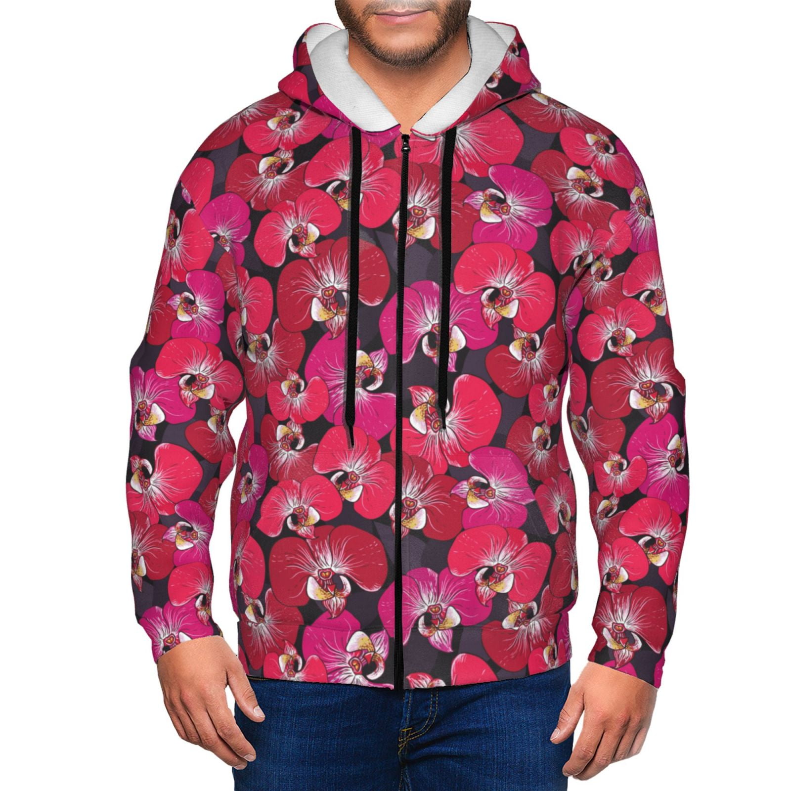 Adobk Orchids Flowers Print Mens Full-zip Hoodie, Zip-up Hooded