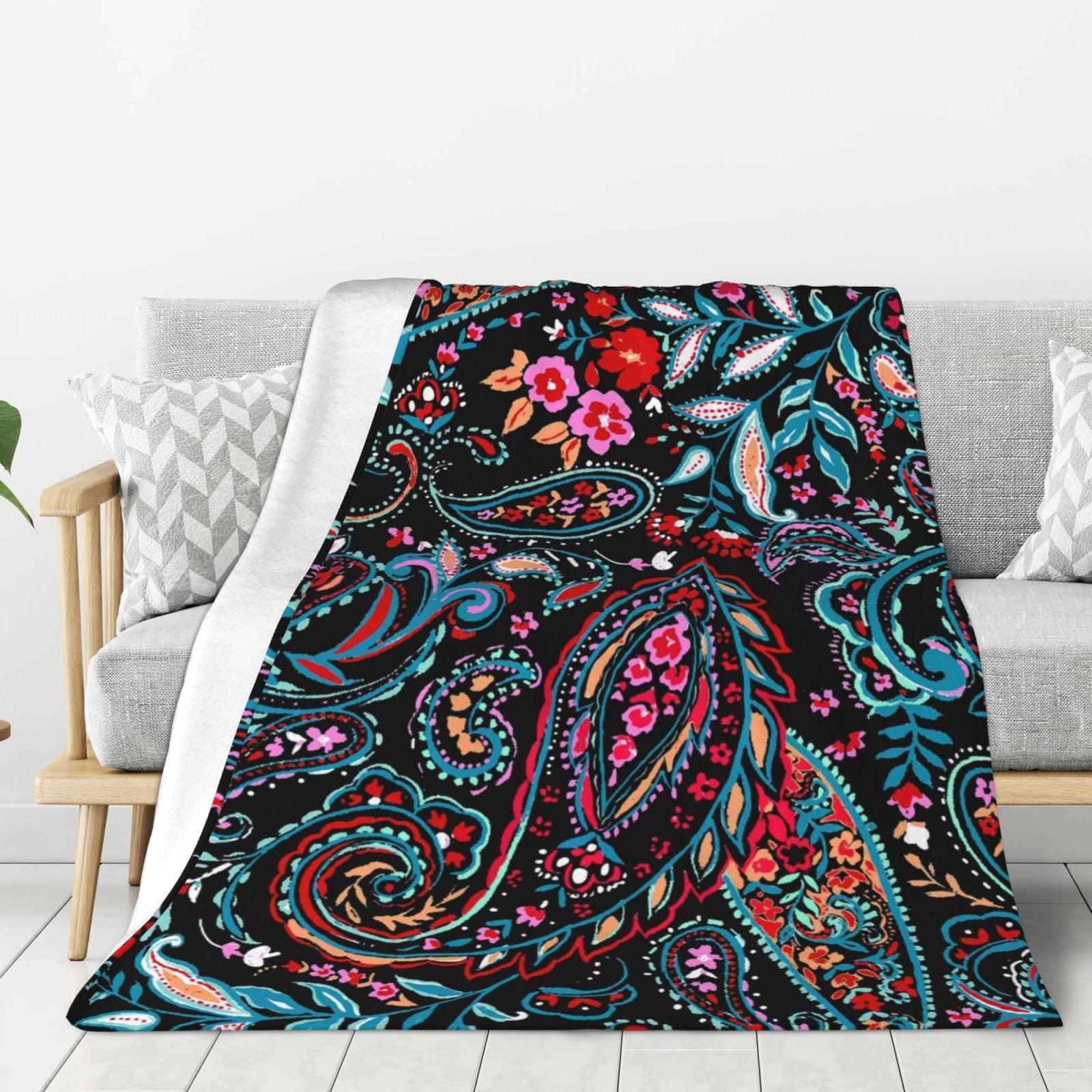 Adobk Paisley Print Blanket Super Soft Flannel Throw Blanket