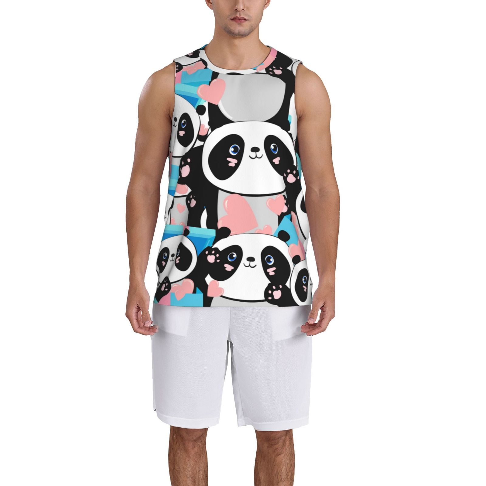 Adobk Panda Cute Pink Hearts Print Basketball Jerseys Sports Fans