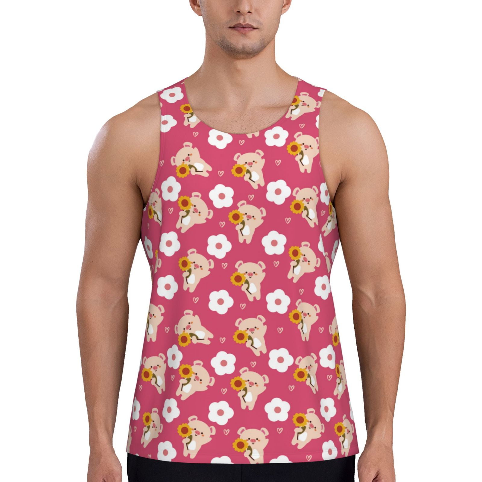 Adobk Piggy Sunflower Print Men's Workout Tank Tops Sleeveless Mesh