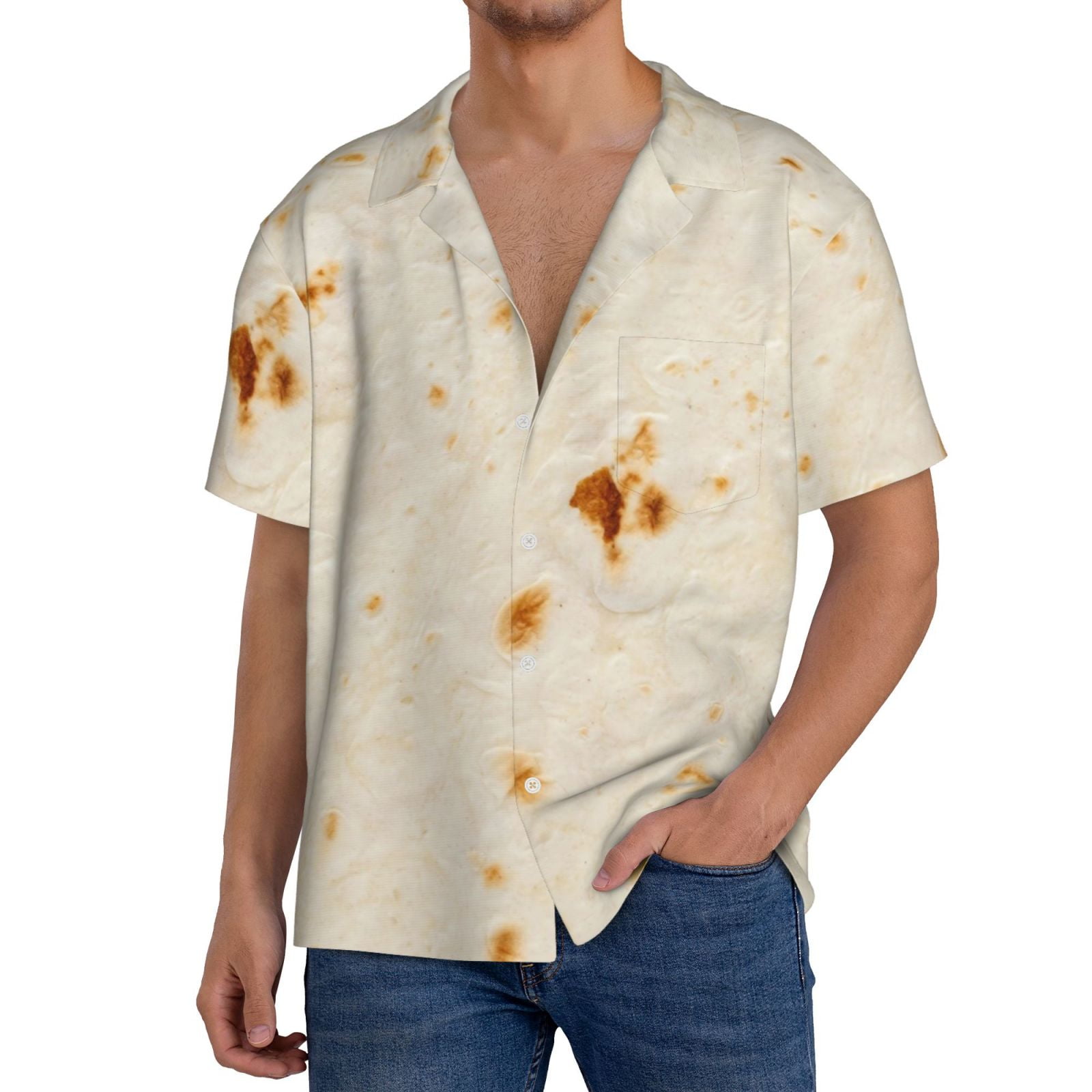 Adobk Pita Tortilla Print Men's Casual Button Down Shirt Summer Hipster