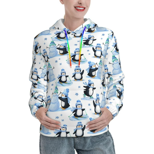 Adobk Playful Penguins and Snowmen Print Womens Casual Hoodies Long Sleeve Sweatshirts With ...