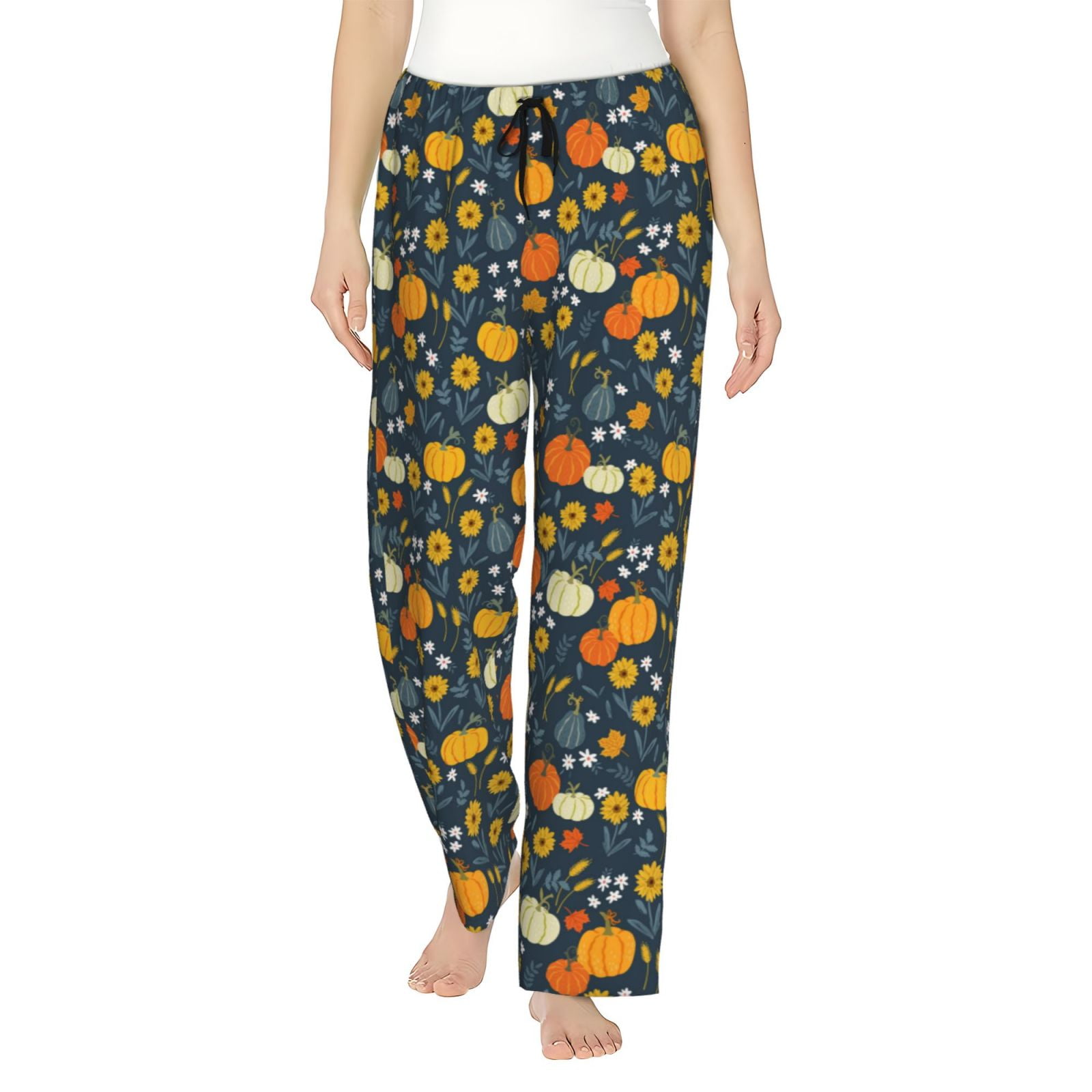 Adobk Pumpkins And Sunflowers2 Print Women Comfy Casual Pajama Pants